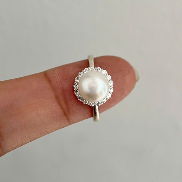 Nhẫn Bạc Ta Mặt Ngọc trai Tự Nhiên N325 Hoa Hướng Dương Nhí Xinh Xắn MADAME HIEN PEARLS Cho Nữ BTNN004