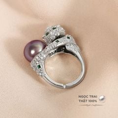 Nhẫn Bạc Họa Tiết Đầu Báo Đính Ngọc Trai MADAME HIEN PEARLS Sắc Màu NN022