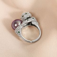 Nhẫn Bạc Họa Tiết Đầu Báo Đính Ngọc Trai MADAME HIEN PEARLS Sắc Màu NN022