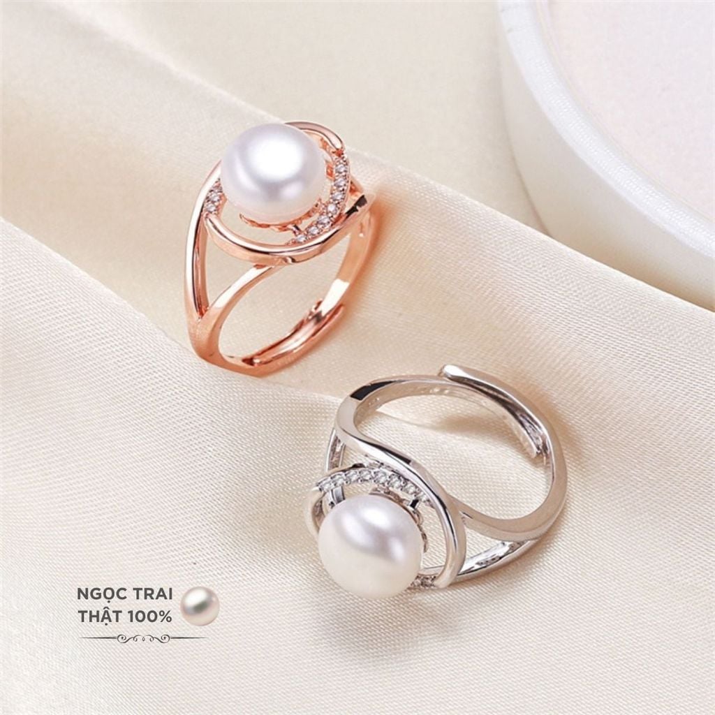 Nhẫn kiểu MADAME HIEN PEARLS Hạt trai Nước Ngọt size lớn 9-11mm sang trọng NN005