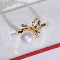 Nhẫn Ngọc Trai Tự Nhiên Mặt Nơ Điệu Đà Nữ Tính NN050