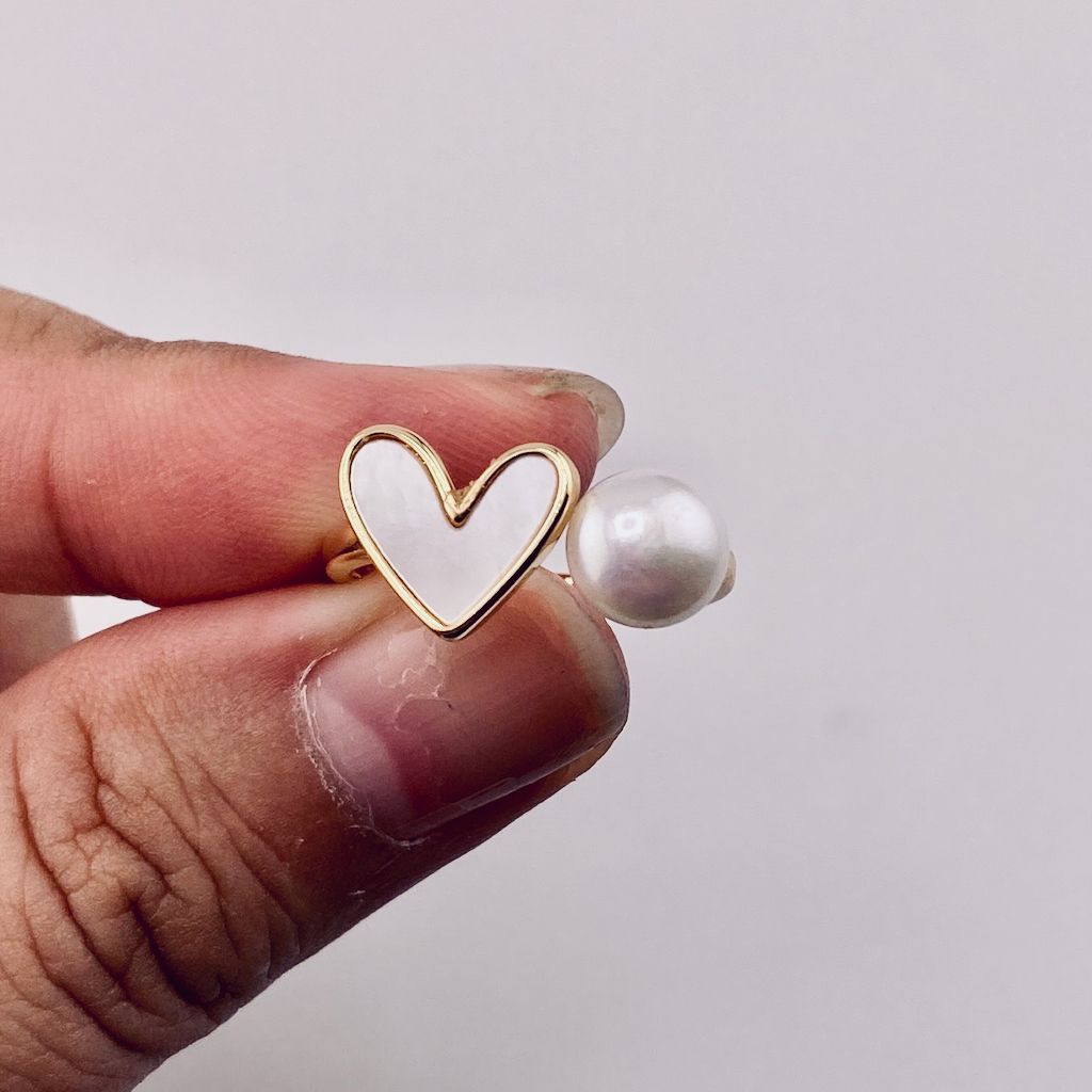 Nhẫn Ngọc Trai Nước Ngọt Tự Nhiên Hình Tim Xà Cừ MADAME HIEN PEARLS Thời Trang Giá Sỉ NN028