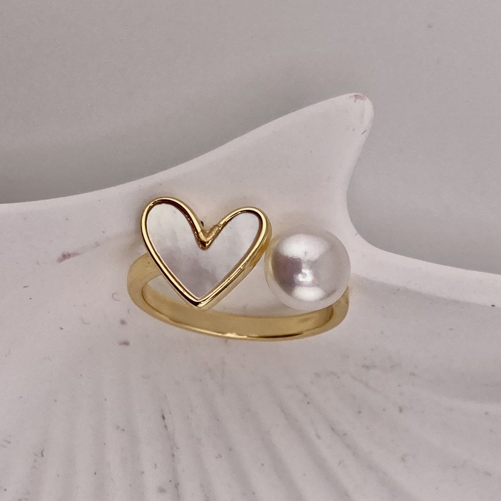 Nhẫn Ngọc Trai Nước Ngọt Tự Nhiên Hình Tim Xà Cừ MADAME HIEN PEARLS Thời Trang Giá Sỉ NN028