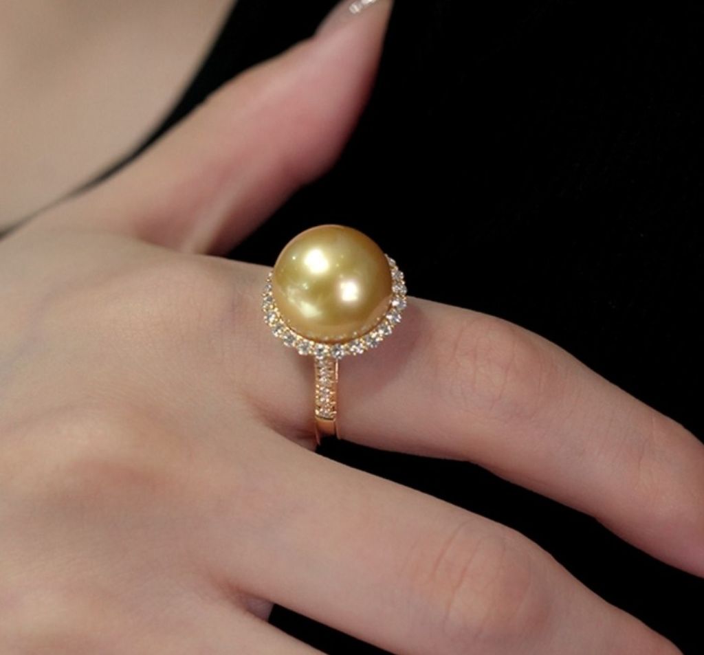 Nhẫn Vàng Thật 18k 1c08 Đính Ngọc Trai Tím 11-12mm Hạt Tròn Đẹp Grade AAA MADAME HIEN PEARLS V18NT001