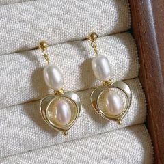 Bông Tai Ngọc Trai Tự Nhiên Kim Bạc Tua Rua Hình Trái Tim MADAME HIEN PEARLS Thời Trang Nữ BTG088