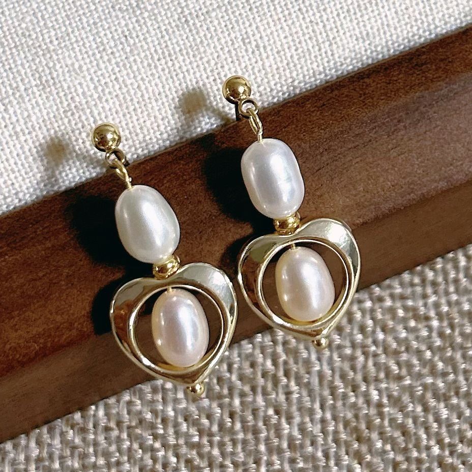 Bông Tai Ngọc Trai Tự Nhiên Kim Bạc Tua Rua Hình Trái Tim MADAME HIEN PEARLS Thời Trang Nữ BTG088