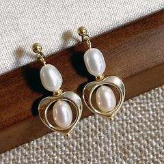 Bông Tai Ngọc Trai Tự Nhiên Kim Bạc Tua Rua Hình Trái Tim MADAME HIEN PEARLS Thời Trang Nữ BTG088