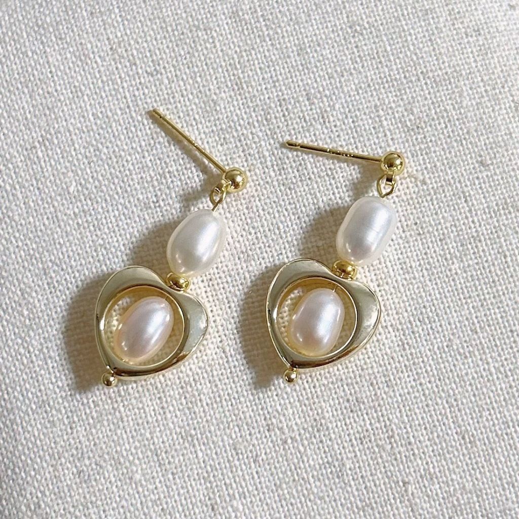 Bông Tai Ngọc Trai Tự Nhiên Kim Bạc Tua Rua Hình Trái Tim MADAME HIEN PEARLS Thời Trang Nữ BTG088