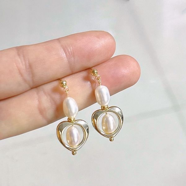 Bông Tai Ngọc Trai Tự Nhiên Kim Bạc Tua Rua Hình Trái Tim MADAME HIEN PEARLS Thời Trang Nữ BTG088