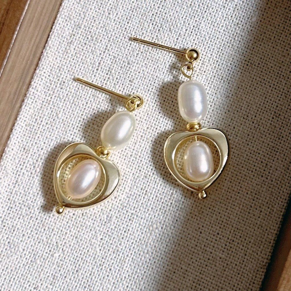 Bông Tai Ngọc Trai Tự Nhiên Kim Bạc Tua Rua Hình Trái Tim MADAME HIEN PEARLS Thời Trang Nữ BTG088