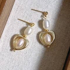 Bông Tai Ngọc Trai Tự Nhiên Kim Bạc Tua Rua Hình Trái Tim MADAME HIEN PEARLS Thời Trang Nữ BTG088
