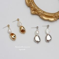 Bông Tai Ngọc Trai Baroque Tự Nhiên Phối Hạt Kim Loại Phong Cách Châu Âu Sang Trọng Hiện Đại Cá Tính BTB044