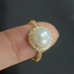 Nhẫn Ngọc Trai Tự Nhiên Mặt Hoa Hướng Dương Nhí Đáng Yêu MADAME HIEN PEARLS Cho Nữ NN004