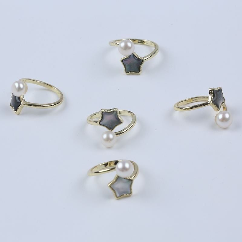 Nhẫn Ngọc Trai Tự Nhiên Mặt Ngôi Sao Đen Xà Cừ MADAME HIEN PEARLS Cho Nữ NN106