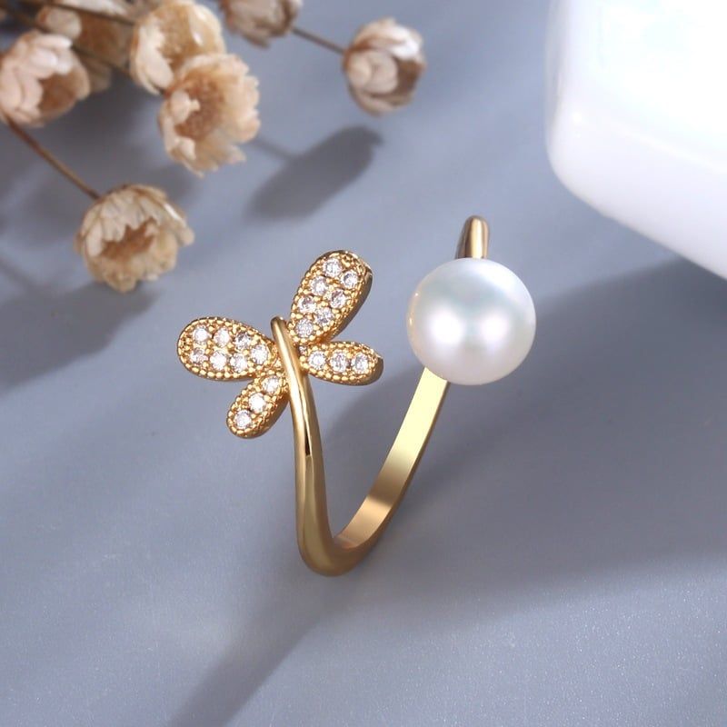 Nhẫn Ngọc Trai Tự Nhiên Mặt Chuồn Chuồn MADAME HIEN PEARLS Cho Nữ NN109