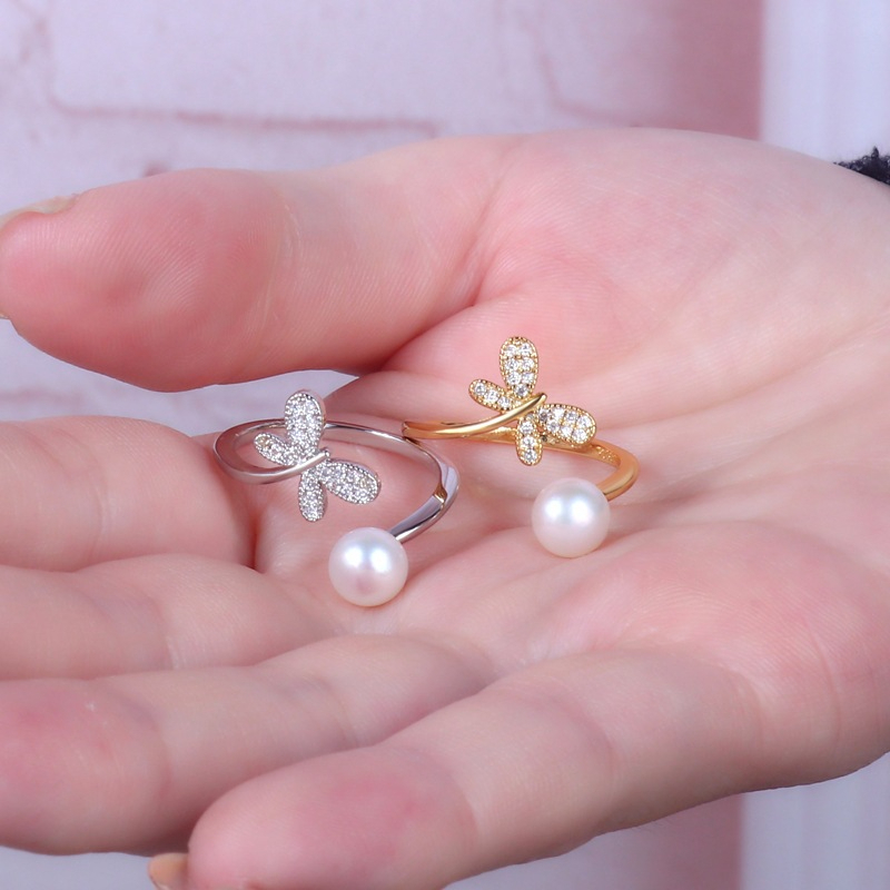 Nhẫn Ngọc Trai Tự Nhiên Mặt Chuồn Chuồn MADAME HIEN PEARLS Cho Nữ NN109