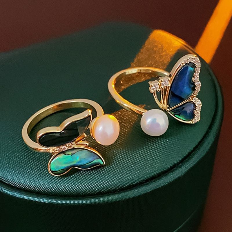 Nhẫn Ngọc Trai Tự Nhiên Mặt Bướm Nguyên Cánh Xà Cừ Vỏ Bàu Ngư MADAME HIEN PEARLS Cho Nữ NN111