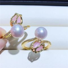 Nhẫn Ngọc Trai Tự Nhiên Mặt Hoa Tulip Hồng MADAME HIEN PEARLS Đáng Yêu Cho Nữ NN116