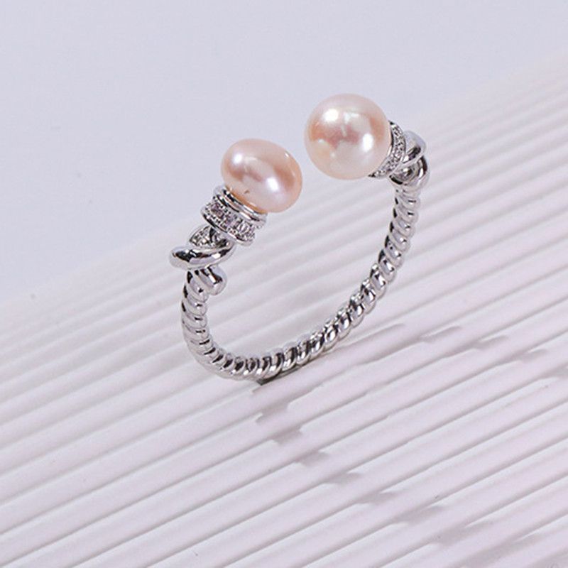 Nhẫn Ngọc Trai Tự Nhiên Hạt Đôi Hoạ Tiết Cổ Chiên Xoắn Vòng Mở MADAME HIEN PEARLS Cho Nữ