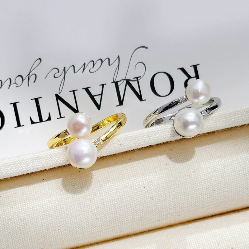 Nhẫn Ngọc Trai Tự Nhiên Mặt 2 Hạt Ngọc Trai Thiết Kế Tối Giản MADAME HIEN PEARLS NN120