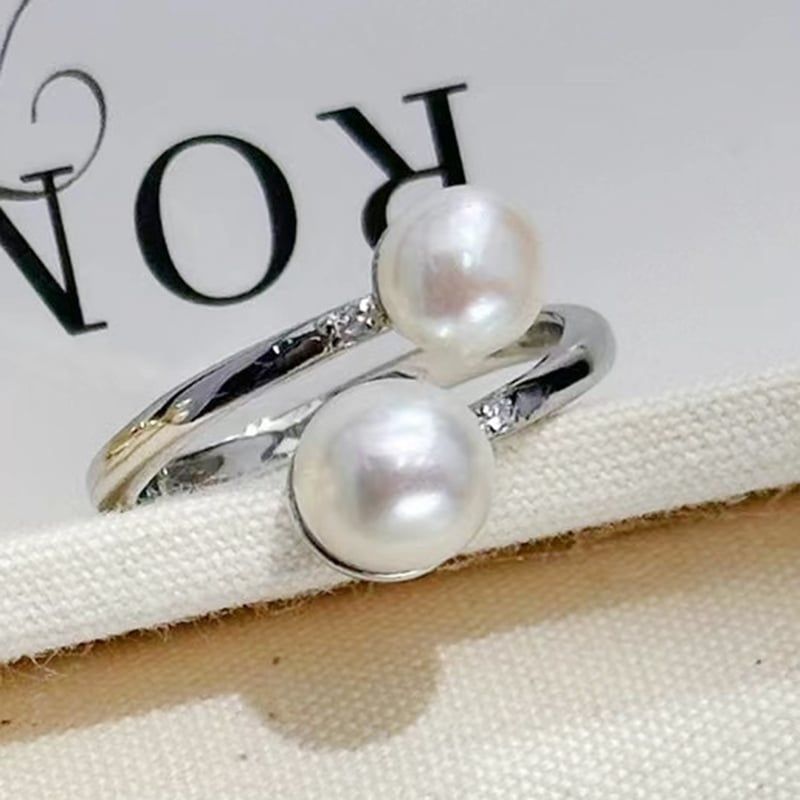 Nhẫn Ngọc Trai Tự Nhiên Mặt 2 Hạt Ngọc Trai Thiết Kế Tối Giản MADAME HIEN PEARLS NN120