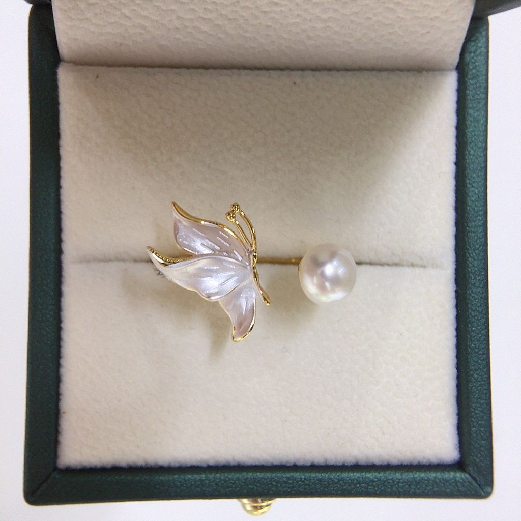 Nhẫn Ngọc Trai Tự Nhiên Mặt Bướm Bay Hở Freesize MADAME HIEN PEARLS NN122