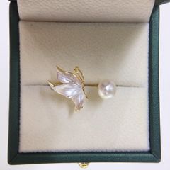 Nhẫn Ngọc Trai Tự Nhiên Mặt Bướm Bay Hở Freesize MADAME HIEN PEARLS NN122