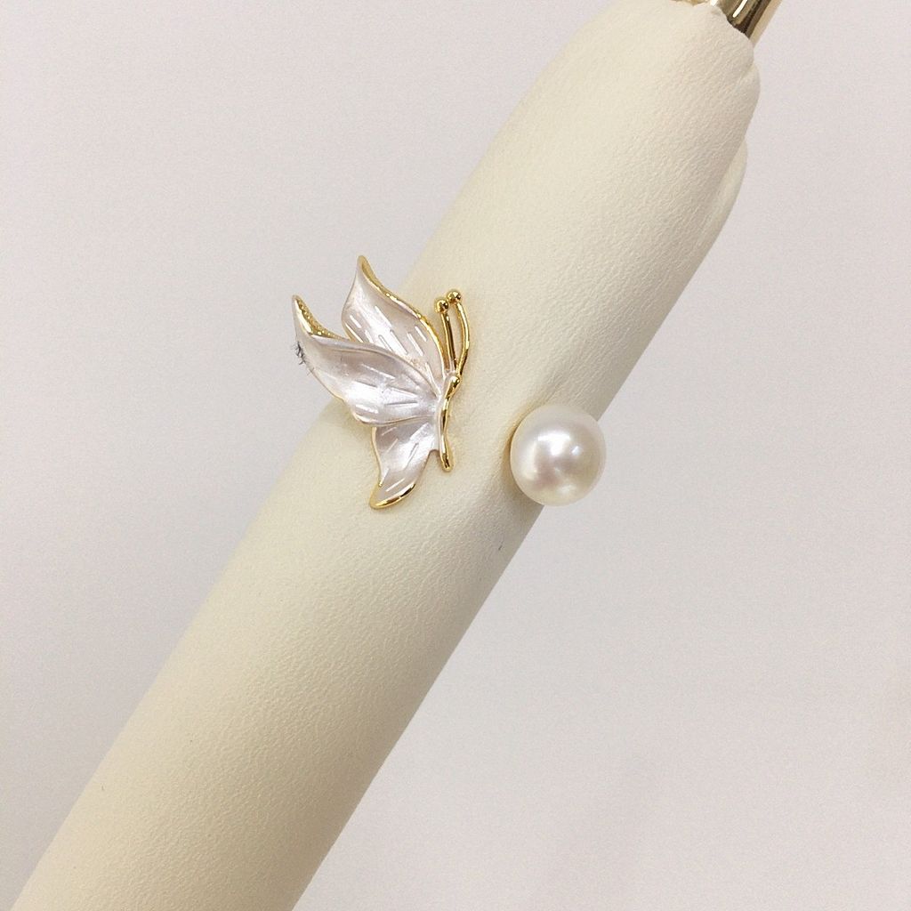 Nhẫn Ngọc Trai Tự Nhiên Mặt Bướm Bay Hở Freesize MADAME HIEN PEARLS NN122