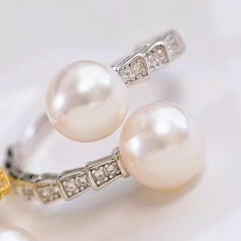 Nhẫn Ngọc Trai Tự Nhiên Hình Rắn Đính 2 Hạt Ngọc Trai Tự Nhiên MADAME HIEN PEARLS Unisex Nam Nữ NN126