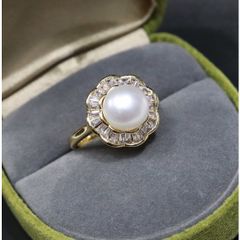 Nhẫn Ngọc Trai Tự Nhiên 8-9mm Phối VIền Hoa Pha Lê Sang Trọng MADAME HIEN PEARLS Cho Nữ NN132
