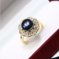 Nhẫn Ngọc Trai Tự Nhiên 8-9mm Phối VIền Hoa Pha Lê Sang Trọng MADAME HIEN PEARLS Cho Nữ NN132