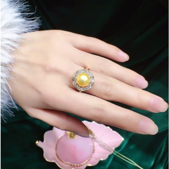 Nhẫn Ngọc Trai Tự Nhiên 8-9mm Phối VIền Hoa Pha Lê Sang Trọng MADAME HIEN PEARLS Cho Nữ NN132