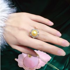 Nhẫn Ngọc Trai Tự Nhiên 8-9mm Phối VIền Hoa Pha Lê Sang Trọng MADAME HIEN PEARLS Cho Nữ NN132