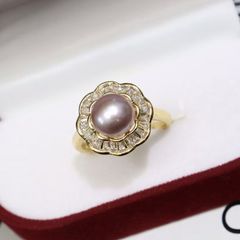 Nhẫn Ngọc Trai Tự Nhiên 8-9mm Phối VIền Hoa Pha Lê Sang Trọng MADAME HIEN PEARLS Cho Nữ NN132