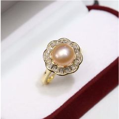 Nhẫn Ngọc Trai Tự Nhiên 8-9mm Phối VIền Hoa Pha Lê Sang Trọng MADAME HIEN PEARLS Cho Nữ NN132