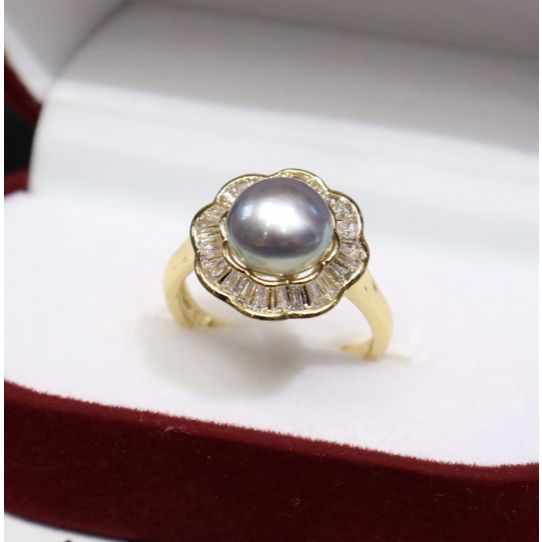Nhẫn Ngọc Trai Tự Nhiên 8-9mm Phối VIền Hoa Pha Lê Sang Trọng MADAME HIEN PEARLS Cho Nữ NN132