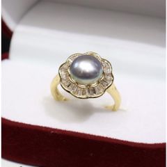 Nhẫn Ngọc Trai Tự Nhiên 8-9mm Phối VIền Hoa Pha Lê Sang Trọng MADAME HIEN PEARLS Cho Nữ NN132