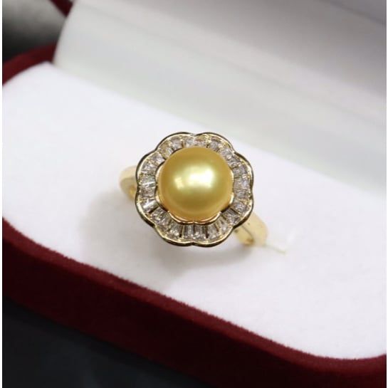 Nhẫn Ngọc Trai Tự Nhiên 8-9mm Phối VIền Hoa Pha Lê Sang Trọng MADAME HIEN PEARLS Cho Nữ NN132