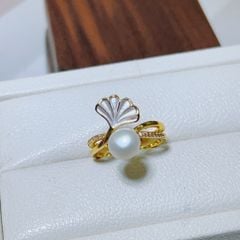 Nhẫn Ngọc Trai Tự Nhiên Mặt Hở Lá Bạch Quả Ginkgo MADAME HIEN PEARLS Cho Nữ NN140