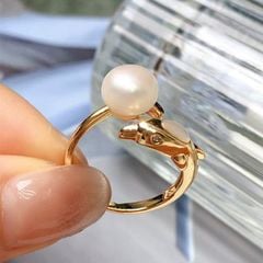Nhẫn Ngọc Trai Tự Nhiên Mặt Cá Heo Đáng Yêu MADAME HIEN PEARLS Cho Nữ NN142