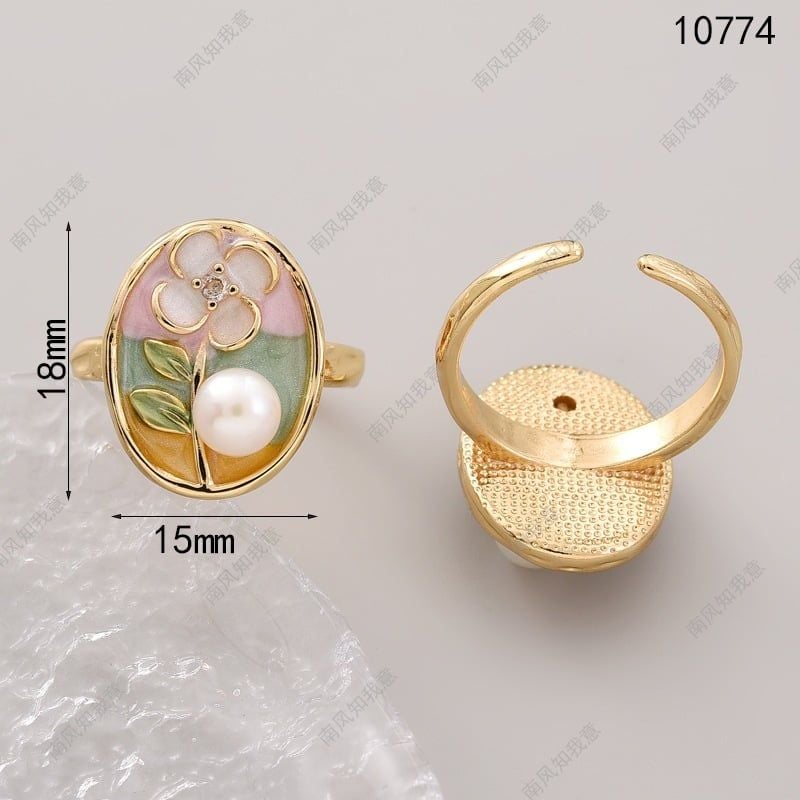 Nhẫn Ngọc Trai Tự Nhiên Mặt Tranh Hoa Sơn Mài Sắc Màu Cổ Điển MADAME HIEN PEARLS Cho Nữ NN143