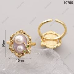 Nhẫn Ngọc Trai Tự Nhiên Mặt Tranh Hoa Sơn Mài Sắc Màu Cổ Điển MADAME HIEN PEARLS Cho Nữ NN143