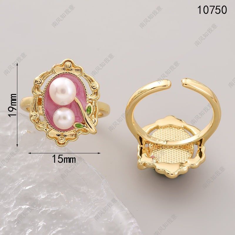 Nhẫn Ngọc Trai Tự Nhiên Mặt Tranh Hoa Sơn Mài Sắc Màu Cổ Điển MADAME HIEN PEARLS Cho Nữ NN143