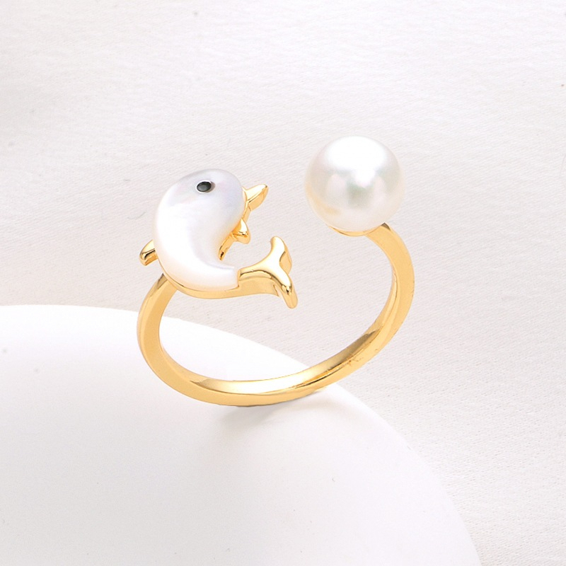 Nhẫn Hở Freesize Mặt Cá Heo Đính Ngọc Trai Tự Nhiên Đáng Yêu MADAME HIEN PEARLS Cho Nữ NN144