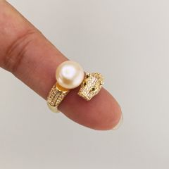 Nhẫn ngọc trai nước ngọt tự nhiên đầu báo Leopard Head NN033