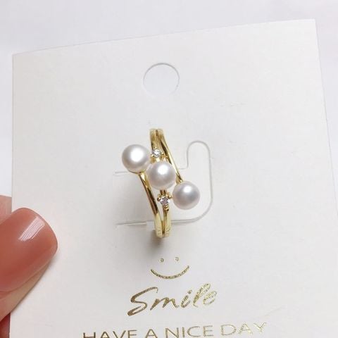 Nhẫn 3 Hạt Ngọc Trai Mini Tự Nhiên Thanh Lịch MADAME HIEN PEARLS NN034