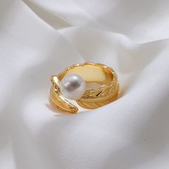 Nhẫn Nam Đính Ngọc Trai Tự Nhiên Kim Lông Vũ thời trang NN039