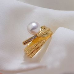 Nhẫn Nam Đính Ngọc Trai Tự Nhiên Kim Lông Vũ thời trang NN039