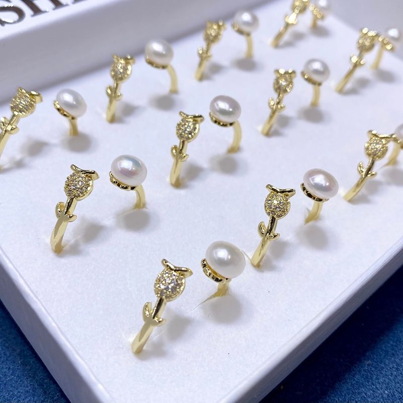 Nhẫn Ngọc Trai Tự Nhiên Nụ Hoa Anh Túc Cá Tính NN047