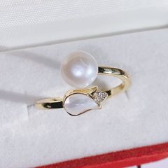Nhẫn Ngọc Trai Tự Nhiên Nụ Hoa Tulips Xà Cừ MADAME HIEN PEARLS Đáng Yêu NN048